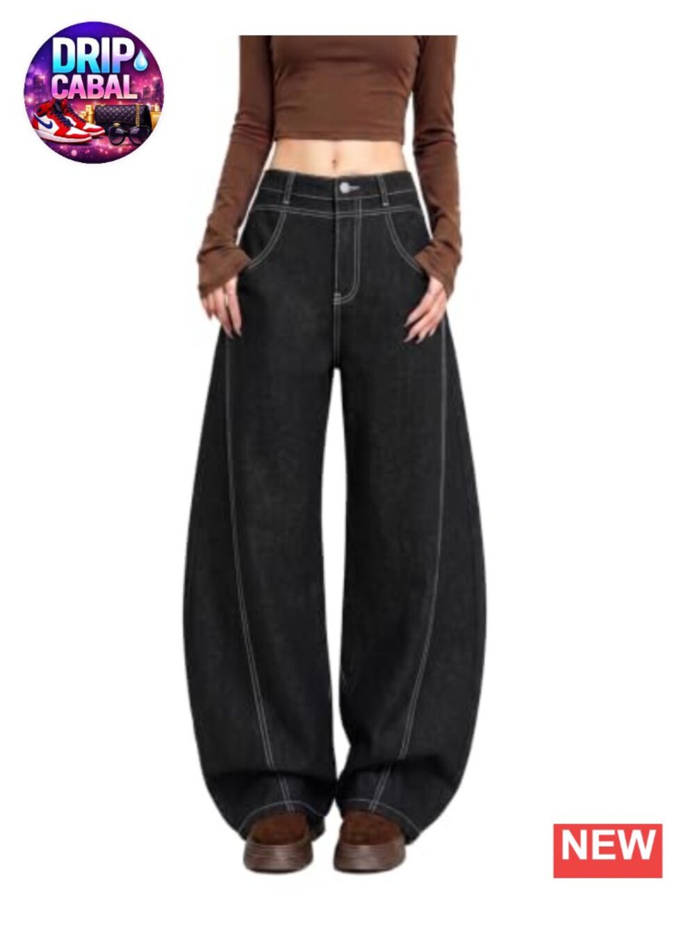 High Waist Wide Leg Barrel Baggy Denim Jeans Streetwear Y2K